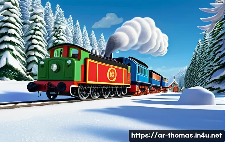 토마스와 친구들 크리스마스 에디션 - **Prompt:** A vibrant, cheerful scene on the Island of Sodor during Christmas. Thomas the Tank Engin...