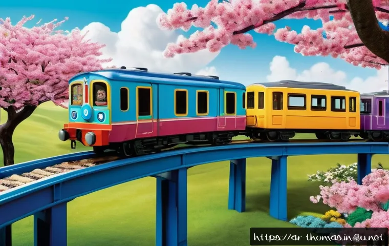 토마스와 친구들 일본판 특징 - A vibrant and detailed scene featuring anthropomorphic trains inspired by the Japanese Thomas & Frie...