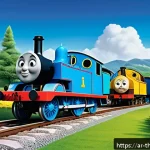 토마스와 친구들 에피소드 인기 투표 - A vibrant and detailed scene of Thomas the Tank Engine leading a group of diverse friends, including...