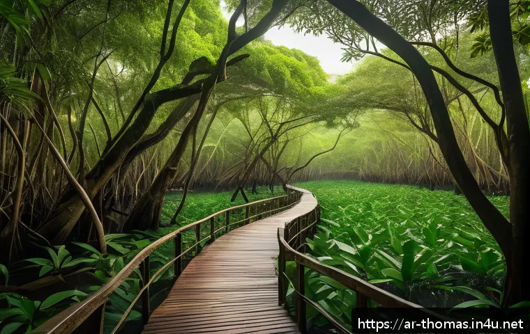 소도어 섬의 주요 장소들 - A lush tropical forest scene on Sudor Island featuring towering giant trees interwoven with dense ma...